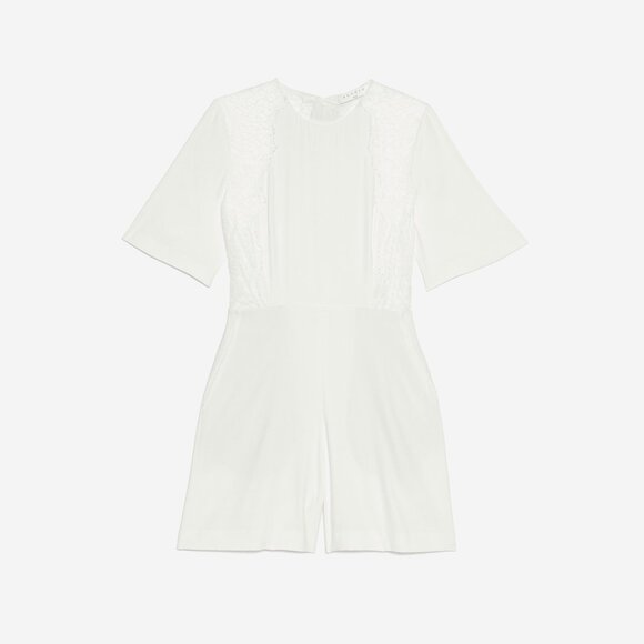 Sandro Paris Dilan Open-back Lace Panel Romper In Ecru White - Picture 4 of 4